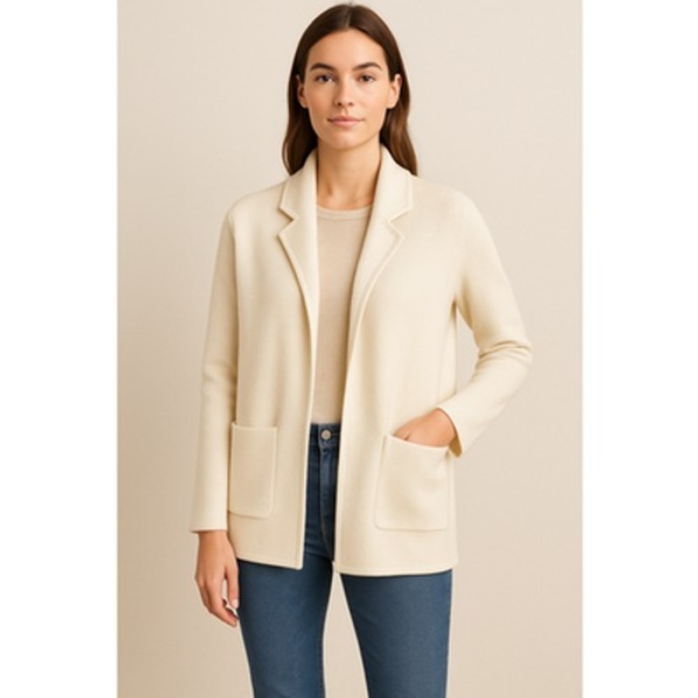 J Crew Sophie Open Front Sweater Blazer Women's M Merino Knit Jacket Pockets